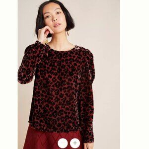Anthro Dolan Charley Black and Brown Velvet Leopard Print Blouse - Size M